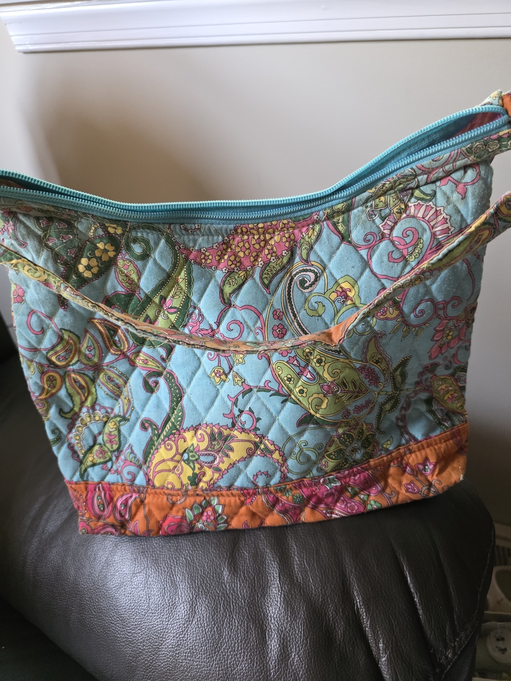 Quilted Paisley Tote Bag in Turquoise and Orange